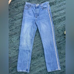 Reformation Light Blue Straight Leg Jeans with Side Stripe